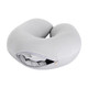 A grey, U-shaped travel pillow featuring a zippered compartment for easy storage and portability.