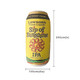 An inflatable can in yellow with decorative elements, featuring a brand logo and product name. Dimensions: 240cm height, 100cm diameter.