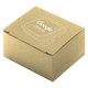 A rectangular cardboard box in light brown, featuring a logo on the front.