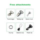 A collection of metal clips and attachments, including a thumb trigger, bulldog clip, and key ring, on a white background.