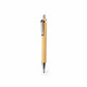 A bamboo pen with a silver clip and tip, showcasing a sleek design and natural finish.