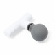 A massage tool with a white handle and a grey spherical head, featuring a smooth design.