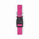 A drink bottle strap in vibrant pink with a black buckle and metal ring for attachment.