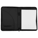 A black recycled A4 zip portfolio featuring an inner pocket and a lined notepad. It has a sleek, professional design.