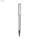 A metal pen in silver aluminium with a sleek design and a logo on the barrel.