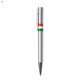 A metal pen in silver with red and green stripes, featuring a clip and a branded logo.