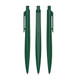 Three green plastic pens displayed from different angles, showcasing a sleek and modern design.