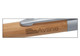 A wooden pen with a silver clip, featuring branding on the barrel.