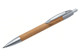 A bamboo pen with a silver clip and tip, featuring a branded logo.