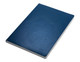 A navy blue A5 notebook with a textured cover and a white spine, featuring a simple design and a logo.