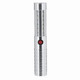 A silver LED torch featuring a cylindrical design and multiple bright lights along the shaft.