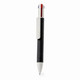 A 4-in-1 pen in black and white with a multicoloured top segment. It features a logo on the barrel.