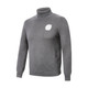 A grey unisex 100% cotton turtleneck sweater featuring a logo on the chest.