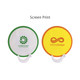 A 20cm foldable fan in white, yellow, and orange featuring two different printed designs and a handle.