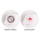 A retractable earbuds headset in white featuring a custom sticker on one side and screen print on the other.