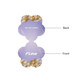 A floral-shaped sticky note pad featuring a pastel purple background with decorative golden and white balloons. It has a logo.