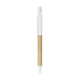 A kraft paper ball pen with a white plastic clip and a white tip. The barrel is a natural brown colour.