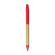 A ballpoint pen with a kraft paper barrel and a red plastic cap and tip. It features a logo.
