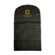 A black non-woven car seat cover featuring a logo at the top. Ideal for outdoor and leisure use.