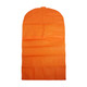 An orange non-woven car seat cover with multiple folds and a rounded top. It has a simple design and includes a logo.