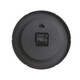A round wall clock with a wood grain finish and a black back. It features a small rectangular battery compartment.