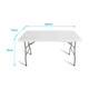 A white rectangular table with grey folding legs, measuring 240cm by 75cm.