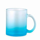 A sublimation mug featuring a gradient design in blue shades, with a frosted finish and a handle.