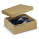 A set of two elegant grey wine glasses presented in a stylish gold gift box with black interior.