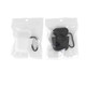Two pairs of wireless earbuds in black and white packaging, featuring a carabiner clip and a logo.
