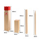 A premium wooden Kubb set featuring natural wood pieces with a red crown, including varying sizes of blocks and pins.