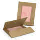 Tissue paper in soft pink, packed with a brown kraft envelope featuring a logo.