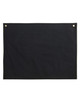A black half waist apron with a large pocket and metal eyelets. Features a simple, clean design.
