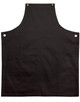 A black Brunswick Bib Apron, featuring a front pocket and metal snaps, suitable for workwear.