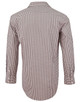 A brown and white gingham check button-up shirt with long roll-up sleeves and a logo.