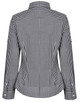 A black and white gingham check women's roll-up long sleeve button-up shirt, featuring a fitted design and collar.