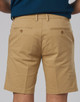 Men's stretch cotton chino shorts in khaki colour, featuring a smooth finish and back pockets with buttons.