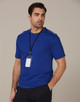 A men's semi-fitted t-shirt in royal blue, featuring short sleeves and a tag attached.