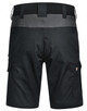 Work shorts in black with a grey waistband, featuring pockets and a logo on the side.