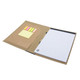 An A4 padfolio in brown with lined notepad, sticky notes, and a pen holder. It includes a logo.