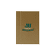 A beige A5 notepad with a logo on the cover and an elastic band closure.
