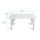 A white rectangular table with dimensions 240cm x 75cm and folding metal legs. It features a logo on one side.