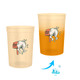 A drink cup set featuring two colour changing plastic stadium cups in beige and orange, with a logo on each.