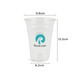 A clear plastic cup, 473ml in size, with a logo, featuring a smooth surface and round shape.