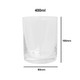 A clear 400ml whiskey glass with a cylindrical shape and subtle textured design. Features a branding logo.