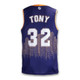 A custom men's basketball top in navy blue and yellow, featuring a skyline design and a logo.