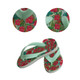 Rubber thongs in mint green with a vibrant floral print featuring pink flowers and tropical leaves.