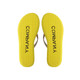 Bright yellow EVA platform thongs with a textured sole and a branding logo on the insole.