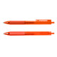 Two orange Flow Gel Pens are positioned parallel, featuring textured grips and clip attachments.
