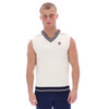 Fila Men's Knitted Vest Jumper Retro Tennis Cricket In Gardenia Contrast Collar