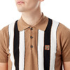 Trojan Records Men's Retro Short Sleeve Camel Vertical Stripe Polo Shirt